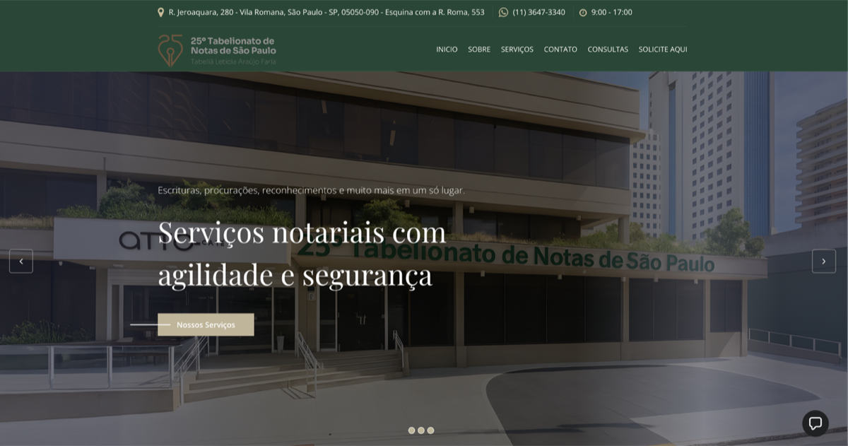 Tela do portal do 25º Tabelionato de Notas — 1